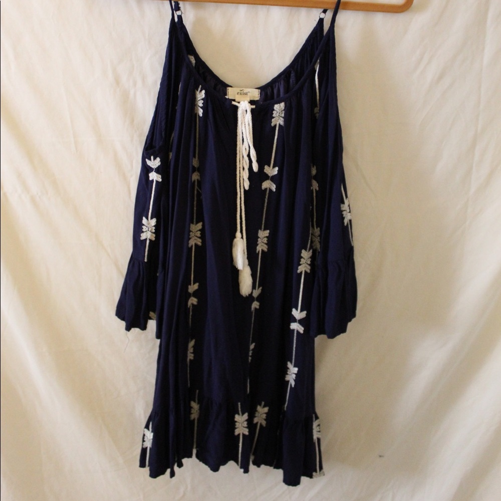 Blue open shoulder dress